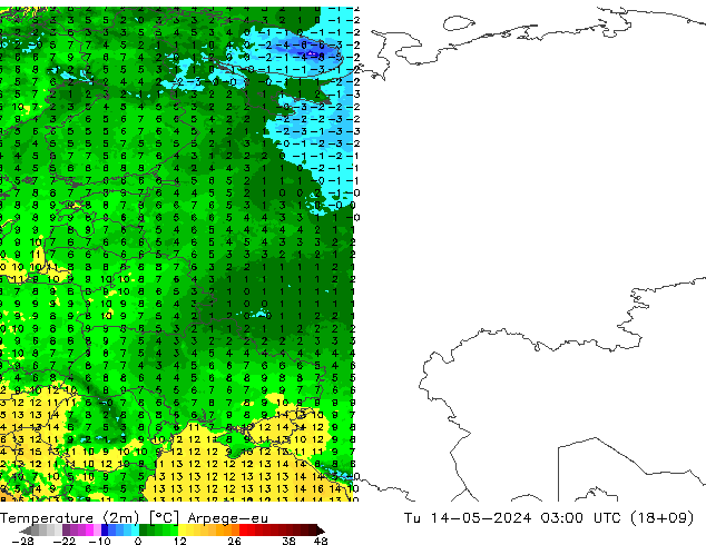 Temperatura (2m) Arpege-eu Ter 14.05.2024 03 UTC