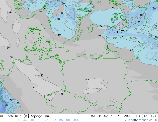 RH 925 hPa Arpege-eu St 15.05.2024 12 UTC