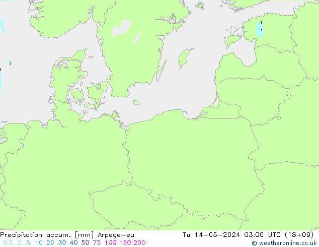 Precipitation accum. Arpege-eu Tu 14.05.2024 03 UTC