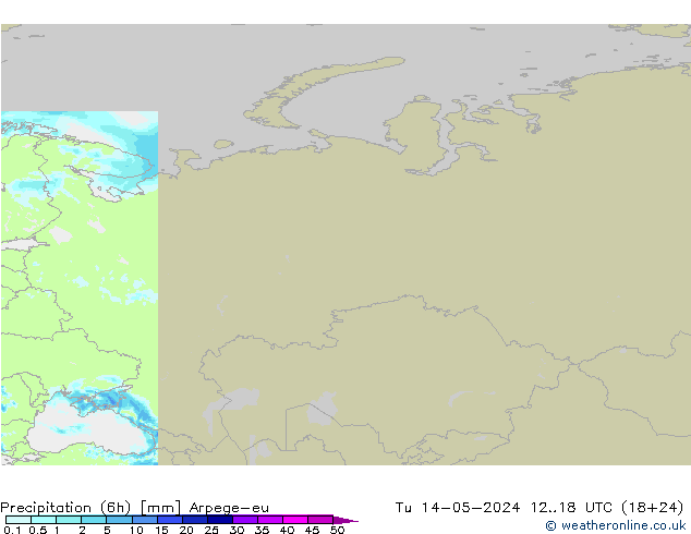 осадки (6h) Arpege-eu вт 14.05.2024 18 UTC