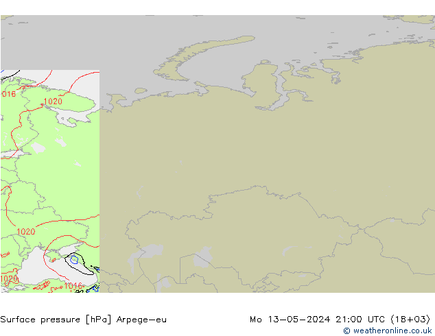 Pressione al suolo Arpege-eu lun 13.05.2024 21 UTC