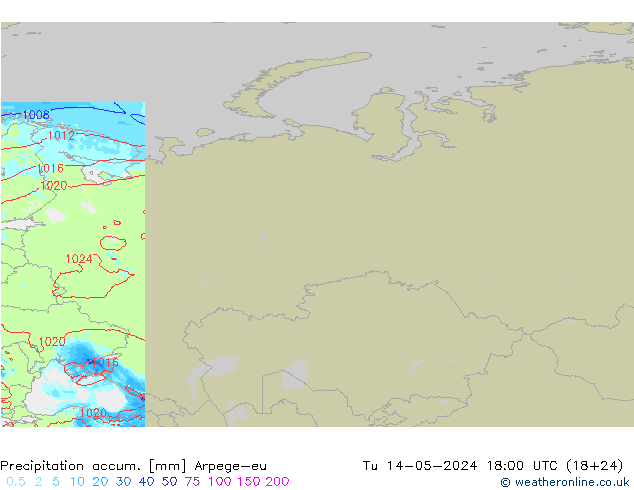 Precipitation accum. Arpege-eu вт 14.05.2024 18 UTC