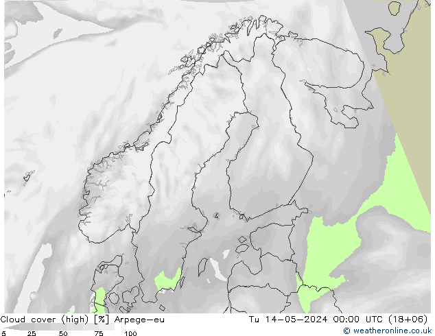 vysoký oblak Arpege-eu Út 14.05.2024 00 UTC