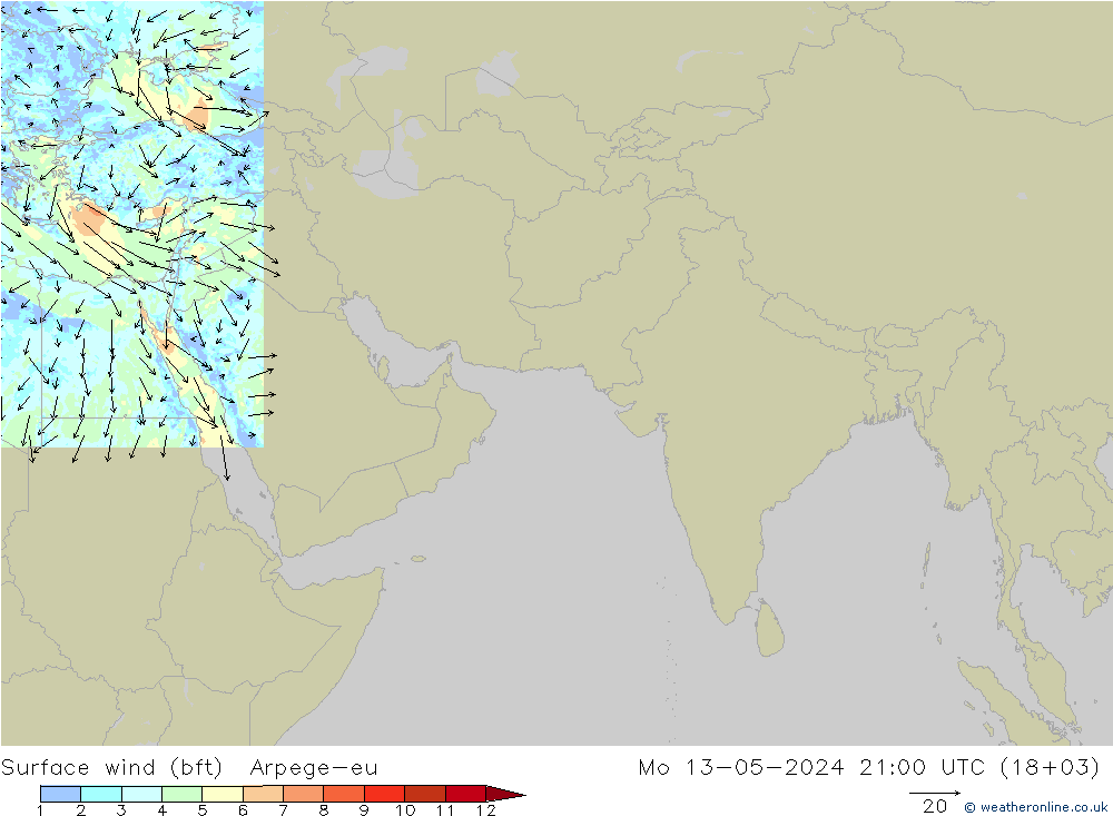 �N 10 米 (bft) Arpege-eu 星期一 13.05.2024 21 UTC