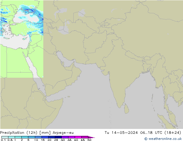 Precipitation (12h) Arpege-eu Út 14.05.2024 18 UTC