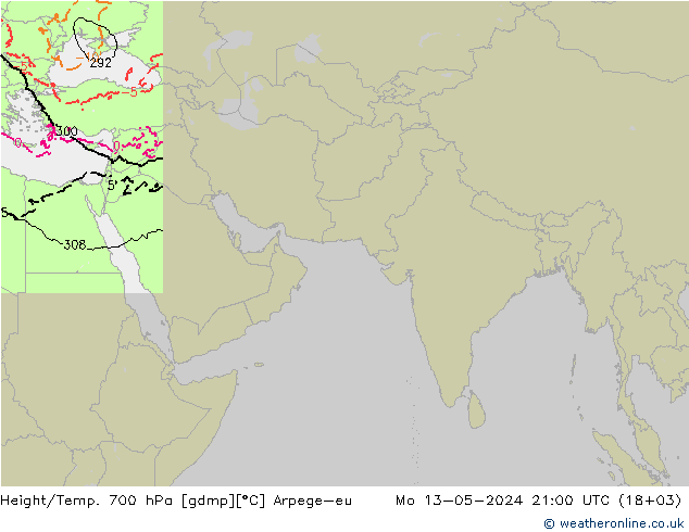 Height/Temp. 700 hPa Arpege-eu 星期一 13.05.2024 21 UTC