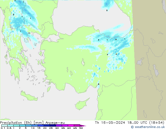 Precipitation (6h) Arpege-eu Th 16.05.2024 00 UTC