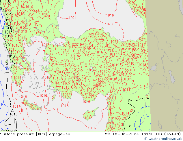 Pressione al suolo Arpege-eu mer 15.05.2024 18 UTC