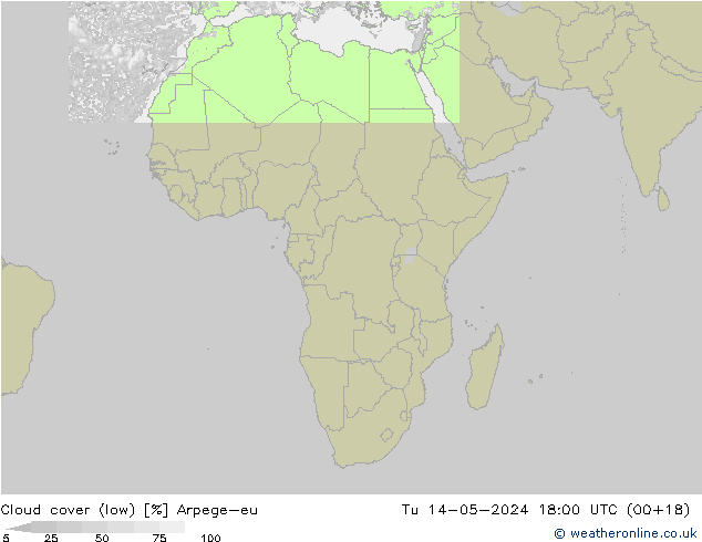 nízká oblaka Arpege-eu Út 14.05.2024 18 UTC