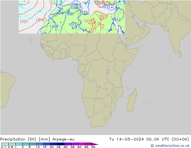 Yağış (6h) Arpege-eu Sa 14.05.2024 06 UTC