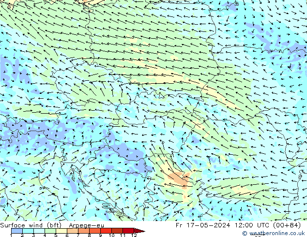 Surface wind (bft) Arpege-eu Fr 17.05.2024 12 UTC