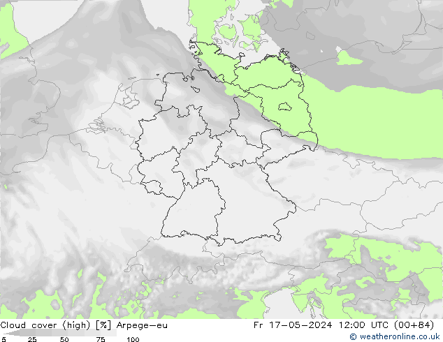 Cloud cover (high) Arpege-eu Fr 17.05.2024 12 UTC