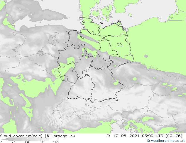 oblačnosti uprostřed Arpege-eu Pá 17.05.2024 03 UTC