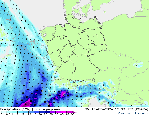 Precipitation (12h) Arpege-eu We 15.05.2024 00 UTC