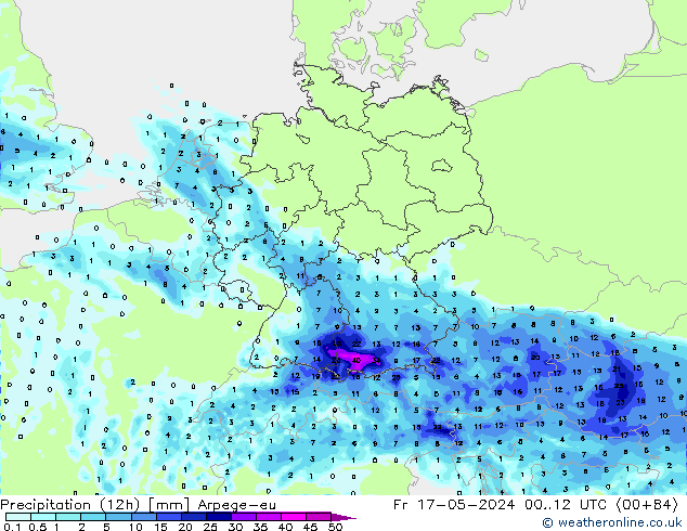 Precipitazione (12h) Arpege-eu ven 17.05.2024 12 UTC