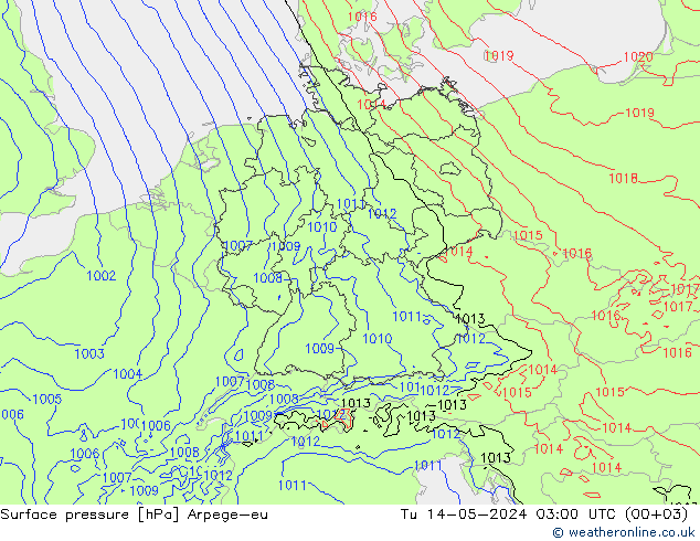приземное давление Arpege-eu вт 14.05.2024 03 UTC