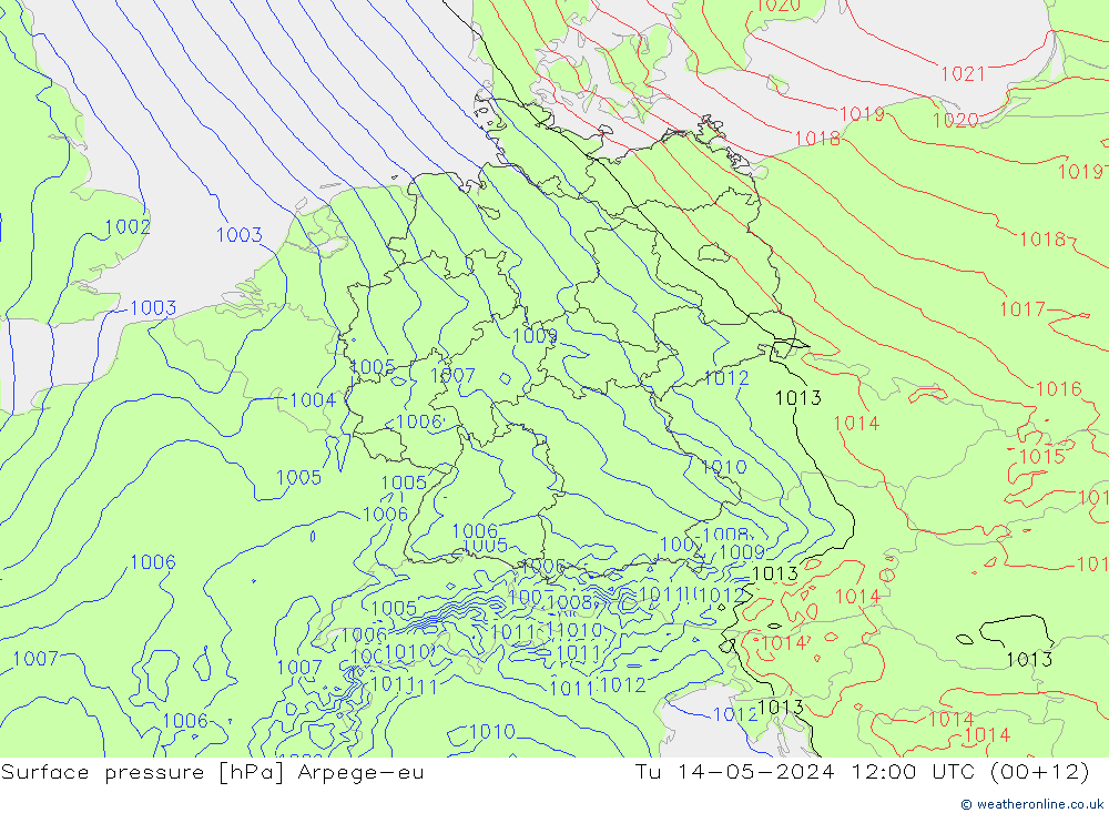 地面气压 Arpege-eu 星期二 14.05.2024 12 UTC