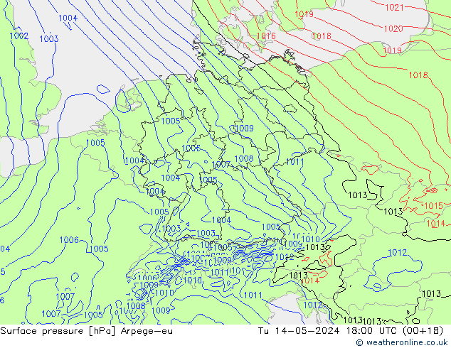 Pressione al suolo Arpege-eu mar 14.05.2024 18 UTC