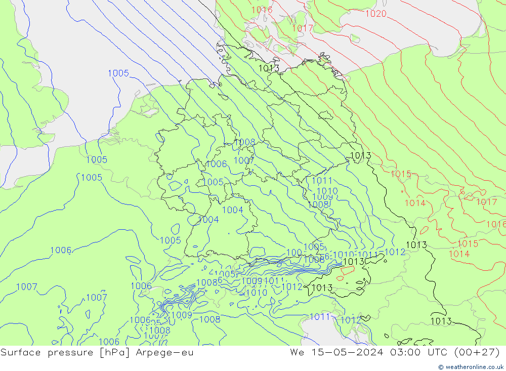 Surface pressure Arpege-eu We 15.05.2024 03 UTC