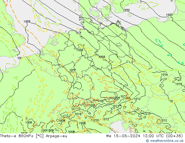Theta-e 850hPa Arpege-eu  15.05.2024 12 UTC