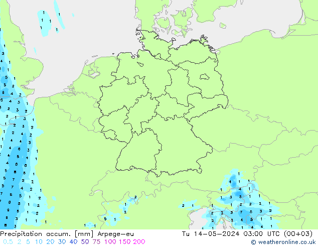Precipitation accum. Arpege-eu 星期二 14.05.2024 03 UTC