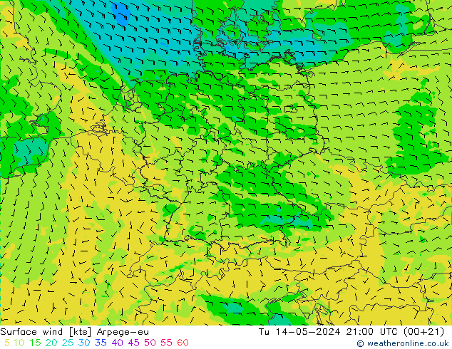 风 10 米 Arpege-eu 星期二 14.05.2024 21 UTC