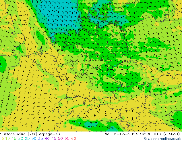Surface wind Arpege-eu We 15.05.2024 06 UTC