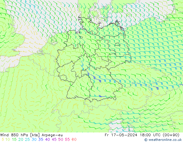 Rüzgar 850 hPa Arpege-eu Cu 17.05.2024 18 UTC