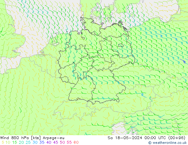 Wind 850 hPa Arpege-eu za 18.05.2024 00 UTC