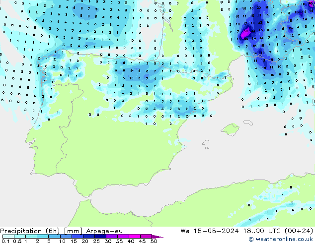 Precipitation (6h) Arpege-eu We 15.05.2024 00 UTC