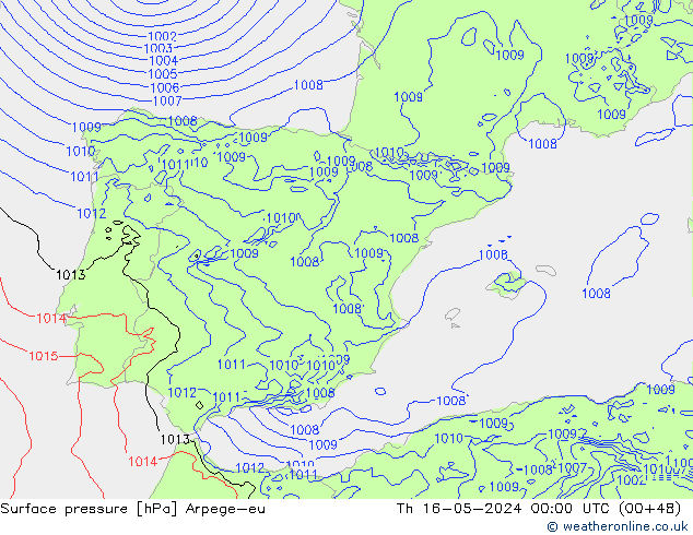 Atmosférický tlak Arpege-eu Čt 16.05.2024 00 UTC