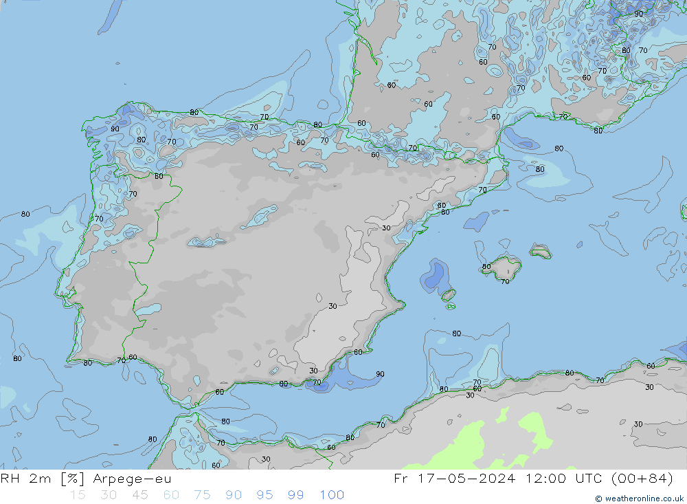 RH 2m Arpege-eu Fr 17.05.2024 12 UTC