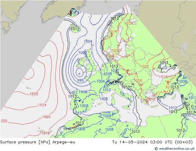 Presión superficial Arpege-eu mar 14.05.2024 03 UTC