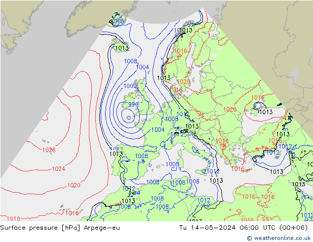地面气压 Arpege-eu 星期二 14.05.2024 06 UTC