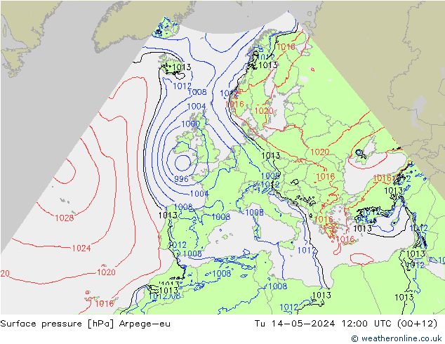 Atmosférický tlak Arpege-eu Út 14.05.2024 12 UTC