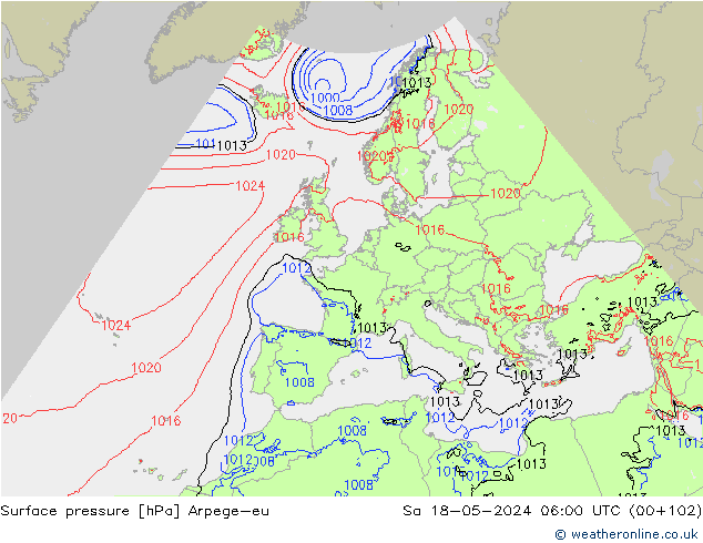 Presión superficial Arpege-eu sáb 18.05.2024 06 UTC