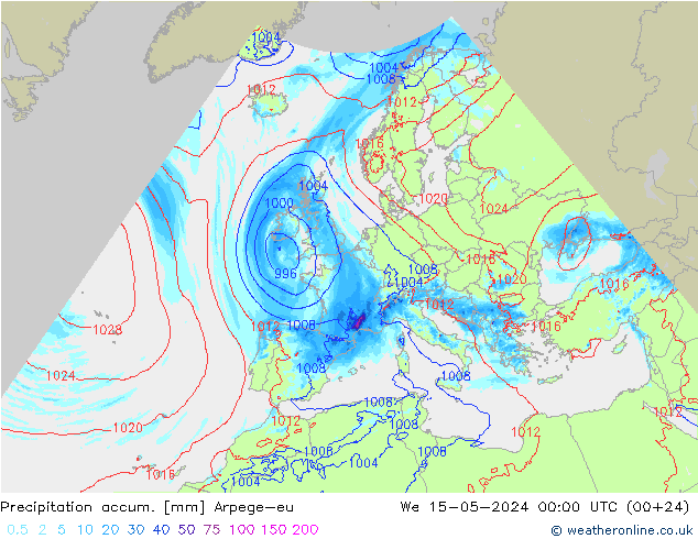 Precipitation accum. Arpege-eu 星期三 15.05.2024 00 UTC