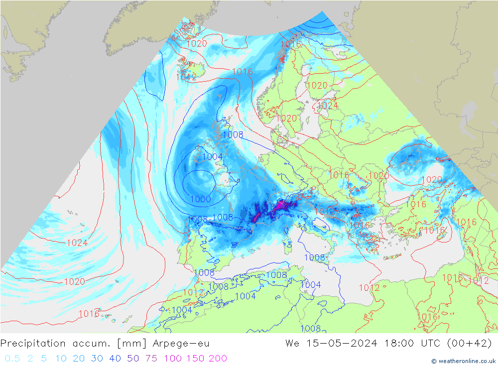 Precipitation accum. Arpege-eu  15.05.2024 18 UTC