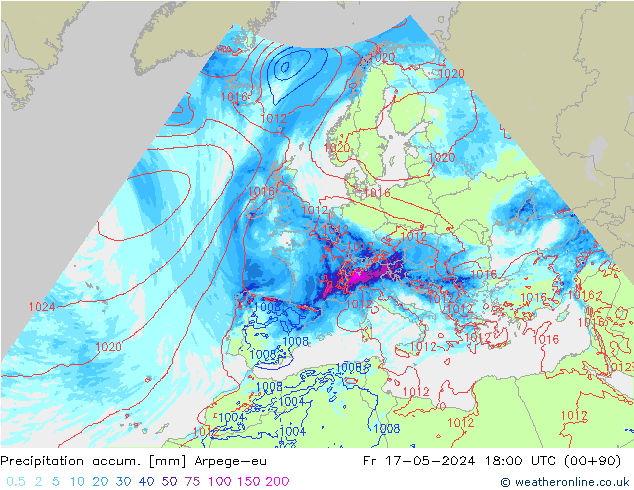 Precipitation accum. Arpege-eu пт 17.05.2024 18 UTC