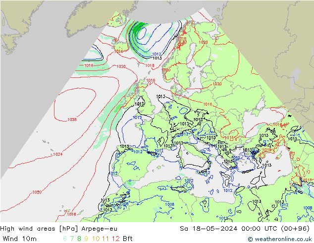 High wind areas Arpege-eu So 18.05.2024 00 UTC
