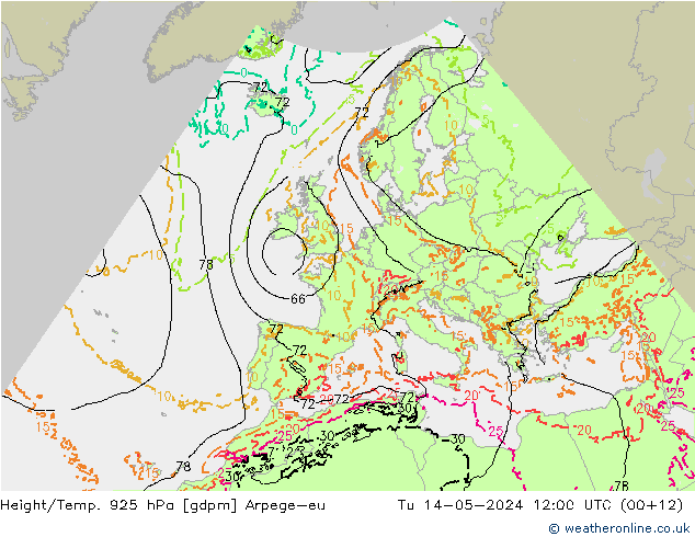 Geop./Temp. 925 hPa Arpege-eu mar 14.05.2024 12 UTC
