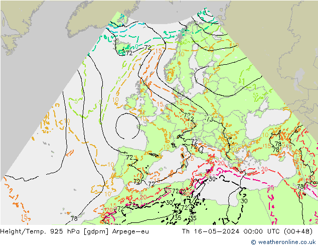 Yükseklik/Sıc. 925 hPa Arpege-eu Per 16.05.2024 00 UTC
