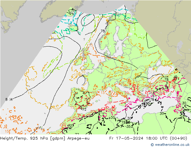 Geop./Temp. 925 hPa Arpege-eu vie 17.05.2024 18 UTC