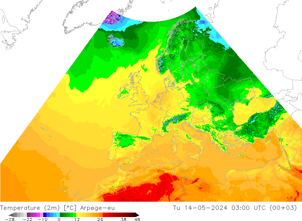 Temperatura (2m) Arpege-eu mar 14.05.2024 03 UTC