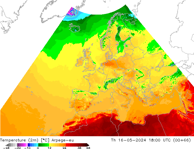 карта температуры Arpege-eu чт 16.05.2024 18 UTC