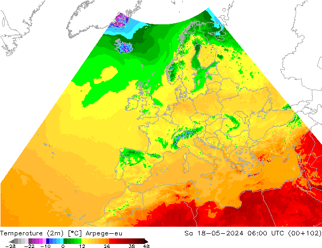 Temperature (2m) Arpege-eu Sa 18.05.2024 06 UTC