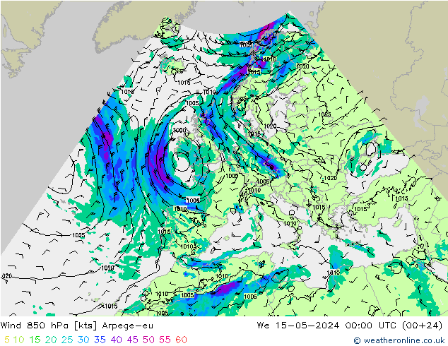 风 850 hPa Arpege-eu 星期三 15.05.2024 00 UTC