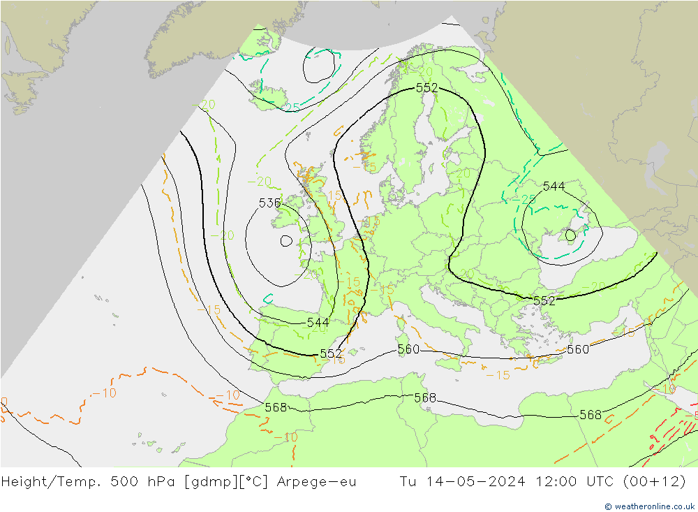 Height/Temp. 500 hPa Arpege-eu  14.05.2024 12 UTC
