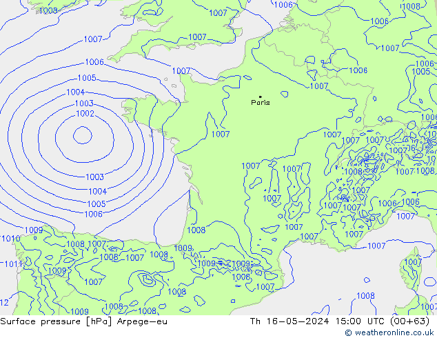 Presión superficial Arpege-eu jue 16.05.2024 15 UTC