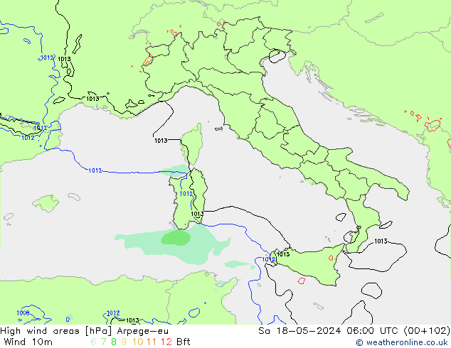 yüksek rüzgarlı alanlar Arpege-eu Cts 18.05.2024 06 UTC